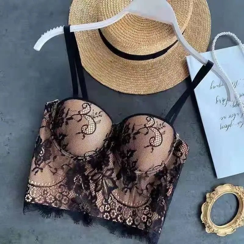Transparentný čierny push-up bustier top – sexi korzetový štýl