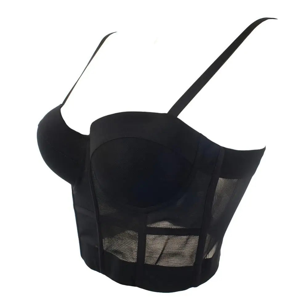 Transparentný čierny push-up bustier top – sexi korzetový štýl