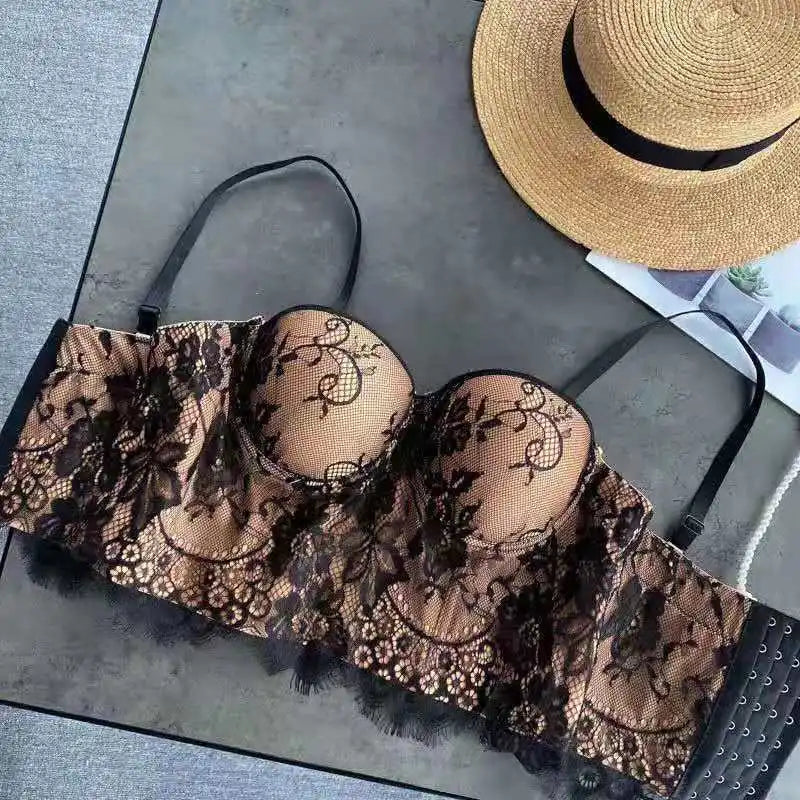 Transparentný čierny push-up bustier top – sexi korzetový štýl