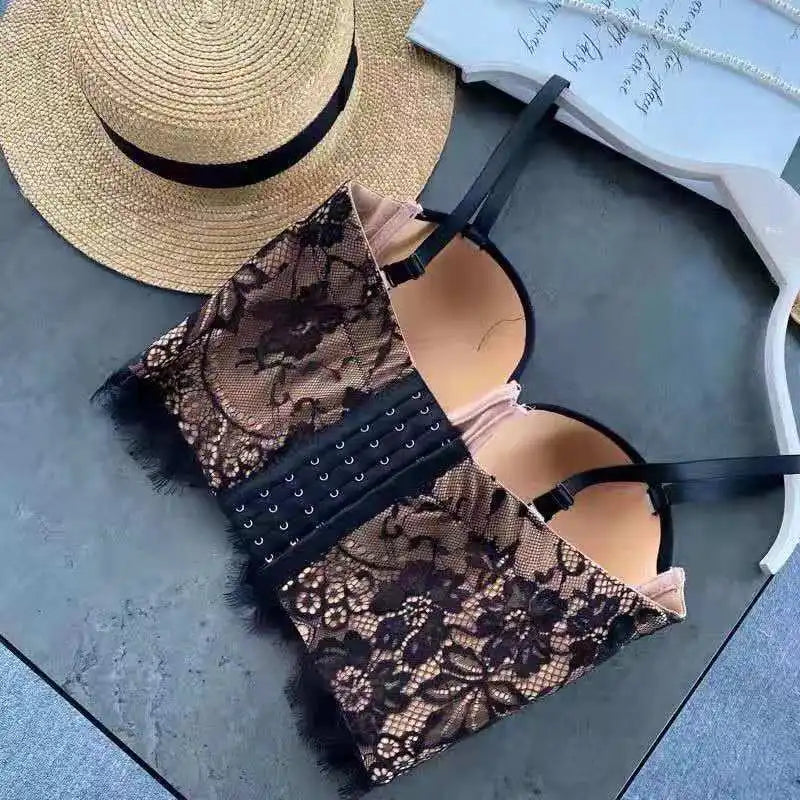 Transparentný čierny push-up bustier top – sexi korzetový štýl