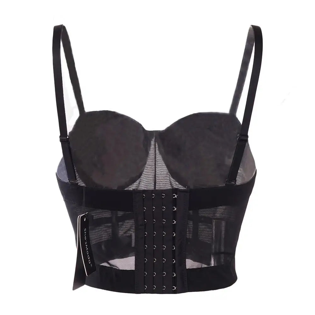 Transparentný čierny push-up bustier top – sexi korzetový štýl