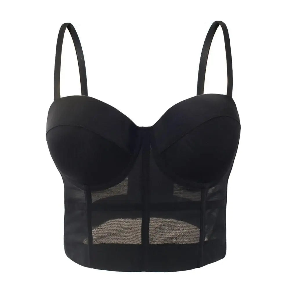 Transparentný čierny push-up bustier top – sexi korzetový štýl