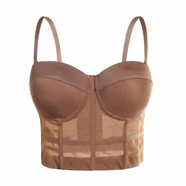 Transparentný čierny push-up bustier top – sexi korzetový štýl