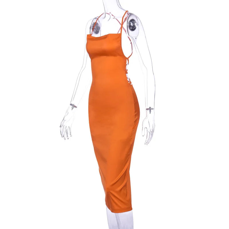 Dámske saténové midi šaty s viazaním – elegantné a sexi