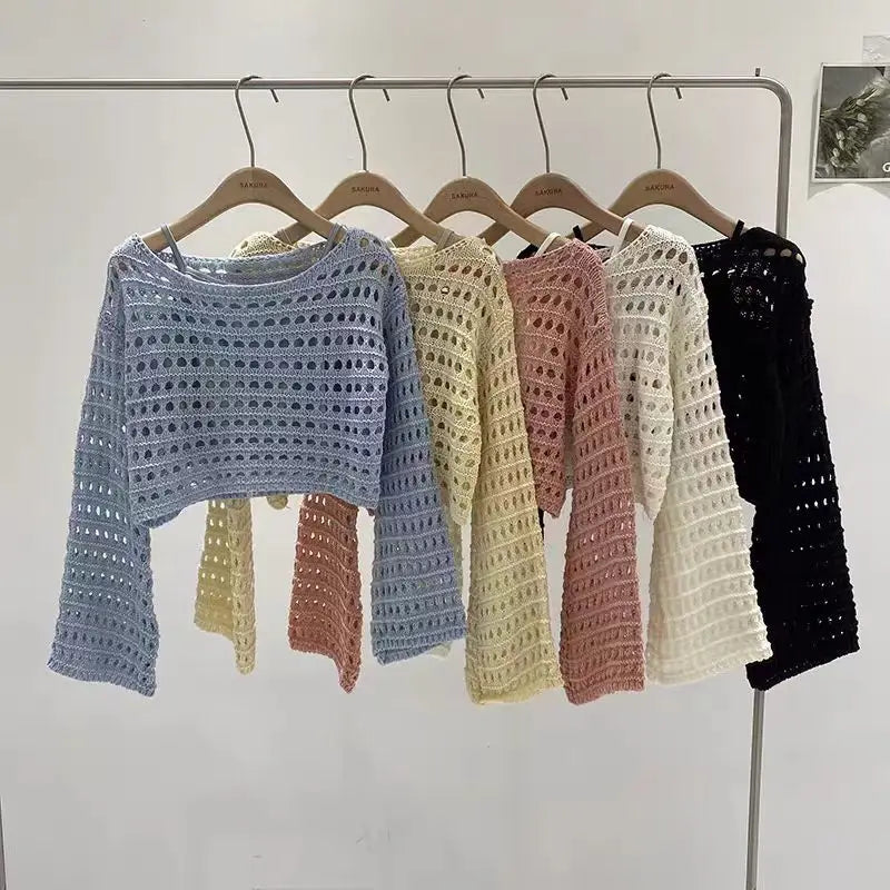 Háčkovaný letný top s dlhým rukávom – plážový boho štýl