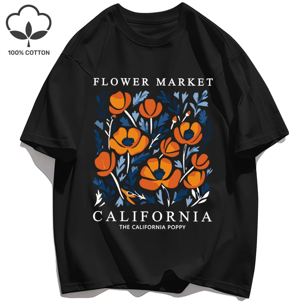 Dámske tričko s potlačou Yellow Flowers Market – kalifornský retro štýl
