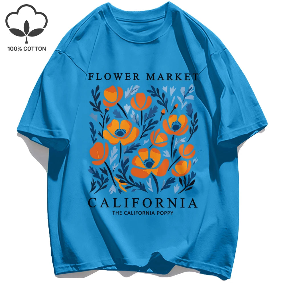 Dámske tričko s potlačou Yellow Flowers Market – kalifornský retro štýl