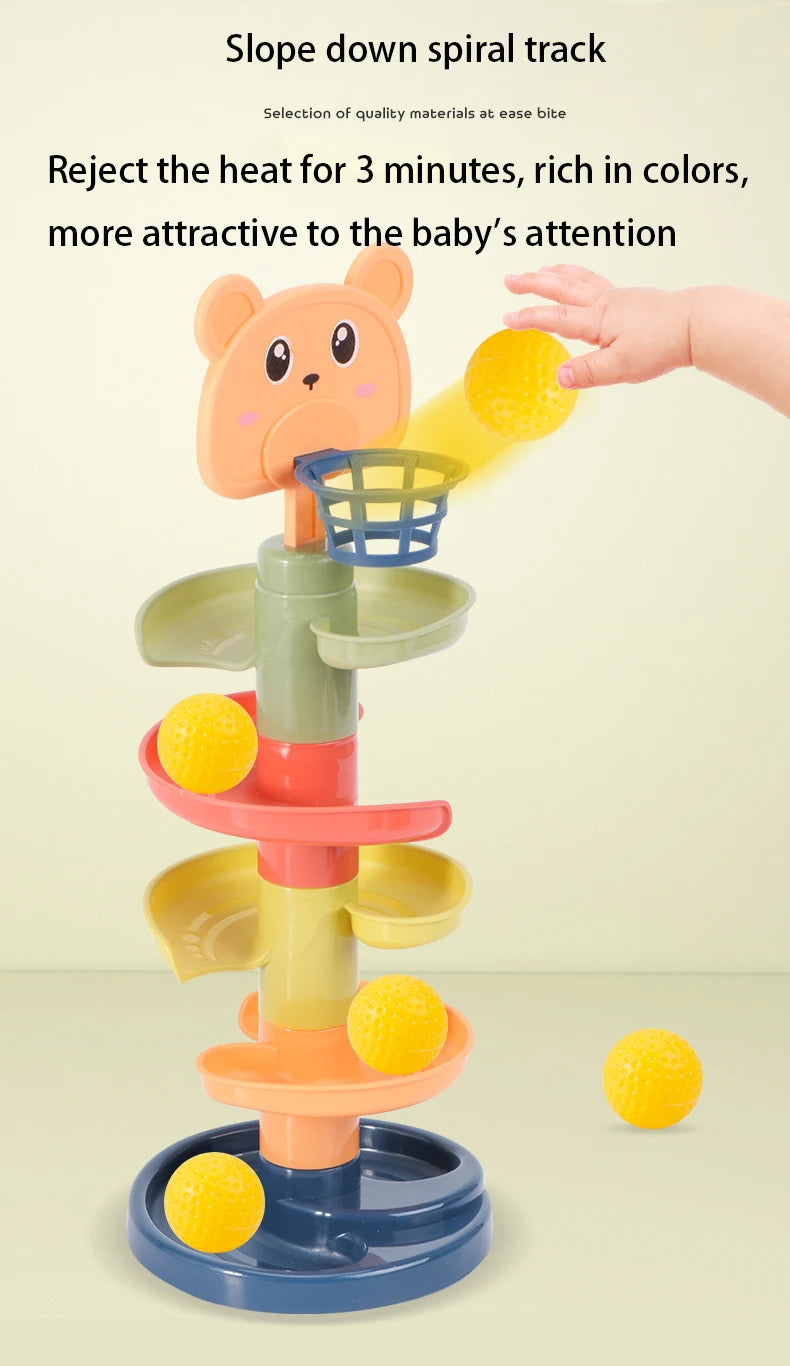 Montessori guľôčková dráha pre bábätká – edukatívna hračka s vežou a loptičkami