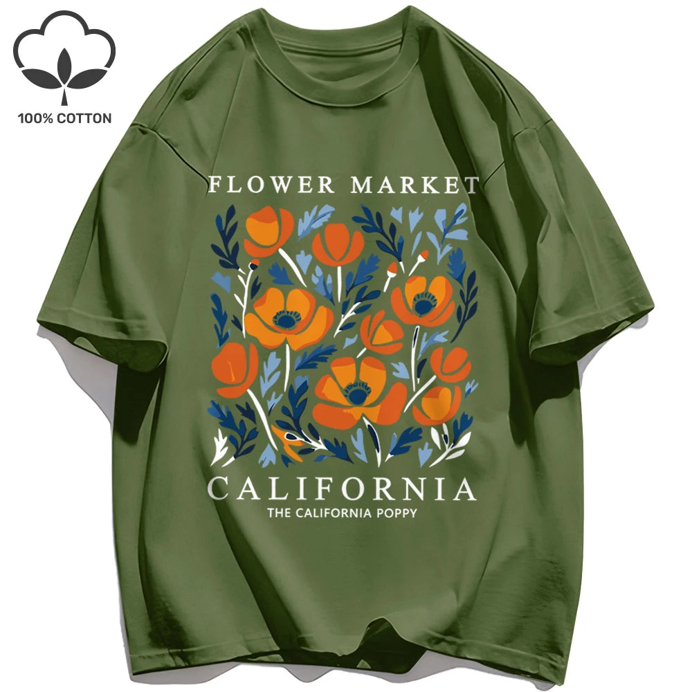 Dámske tričko s potlačou Yellow Flowers Market – kalifornský retro štýl