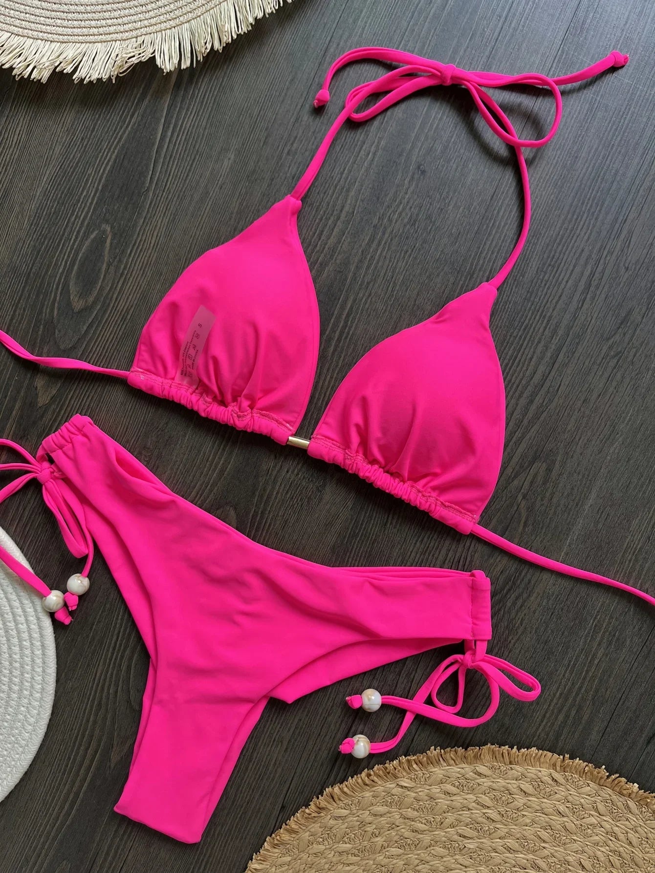 Dvojdielne brazílske bikiny s kovovými retiazkami – sexi plavky s push-up efektom