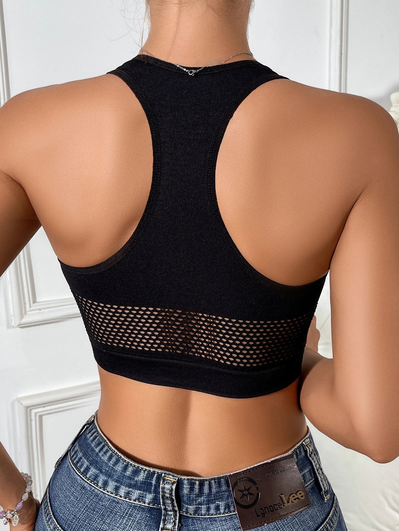 Dámsky sieťovaný crop top bez ramien – sexi a elastický streetwear
