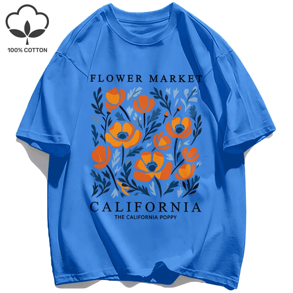 Dámske tričko s potlačou Yellow Flowers Market – kalifornský retro štýl