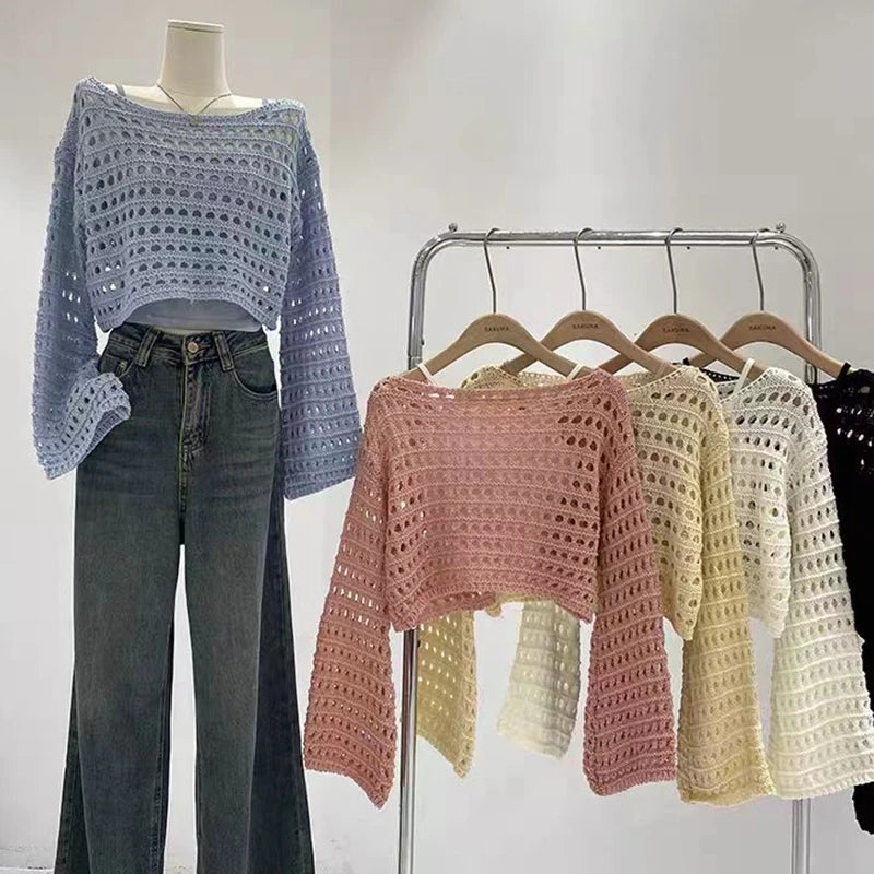 Háčkovaný letný top s dlhým rukávom – plážový boho štýl