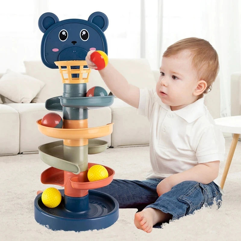 Montessori guľôčková dráha pre bábätká – edukatívna hračka s vežou a loptičkami