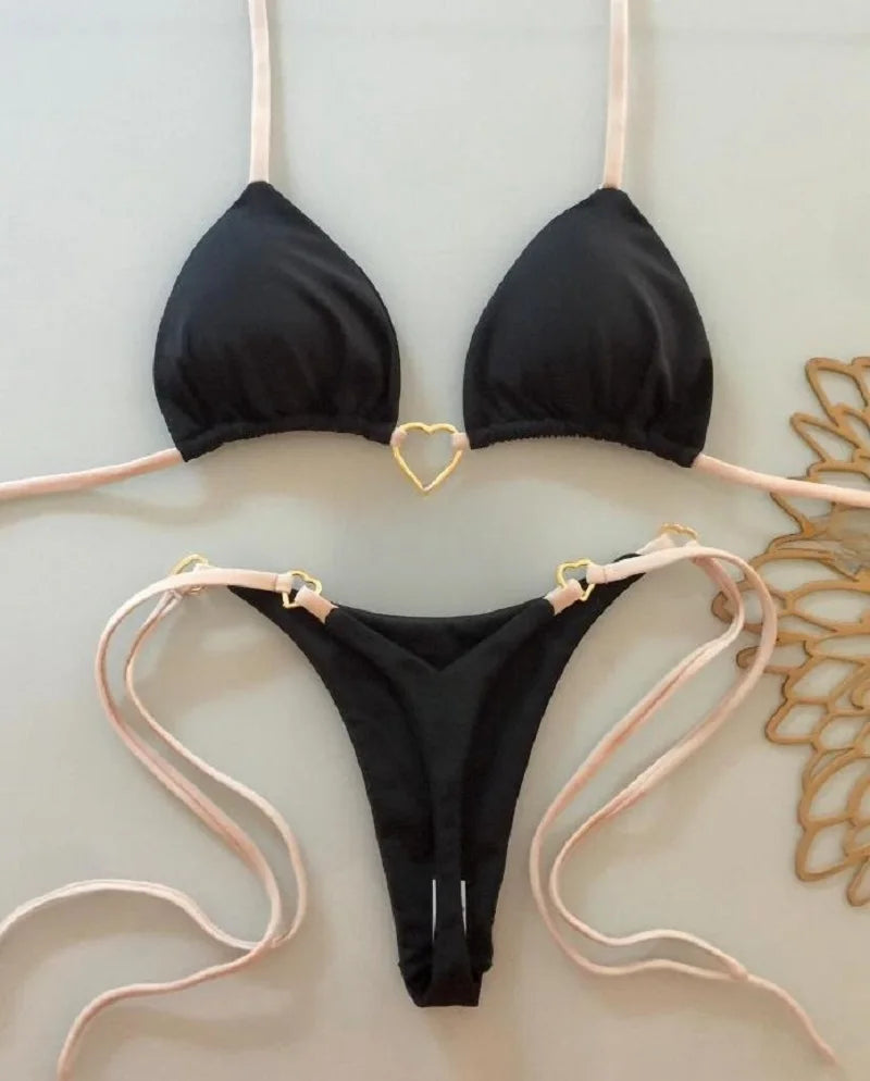 Dvojdielne trojuholníkové bikiny s tangovým spodkom – sexi letný štýl