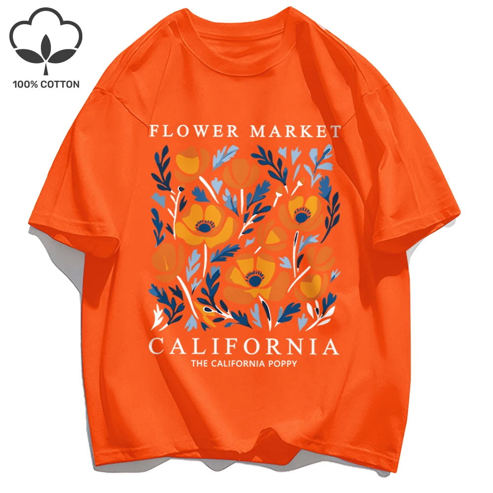 Dámske tričko s potlačou Yellow Flowers Market – kalifornský retro štýl