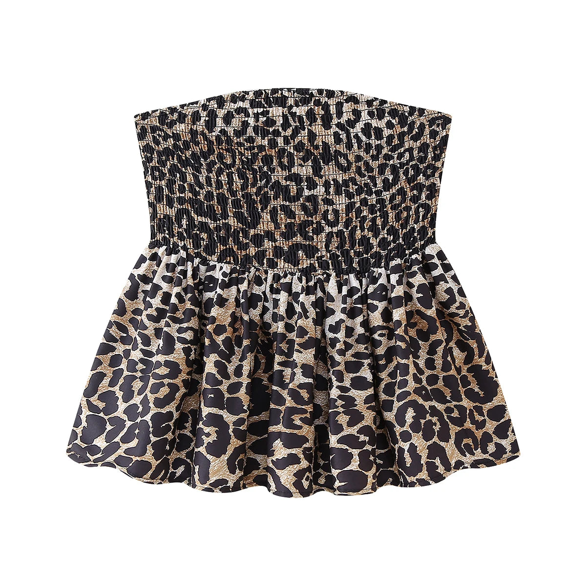 Letný kvetinový crop top bez ramienok – s riasením a volánom
