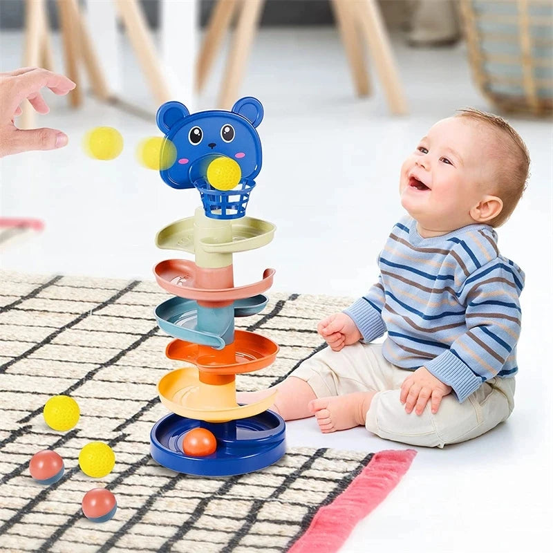 Montessori guľôčková dráha pre bábätká – edukatívna hračka s vežou a loptičkami