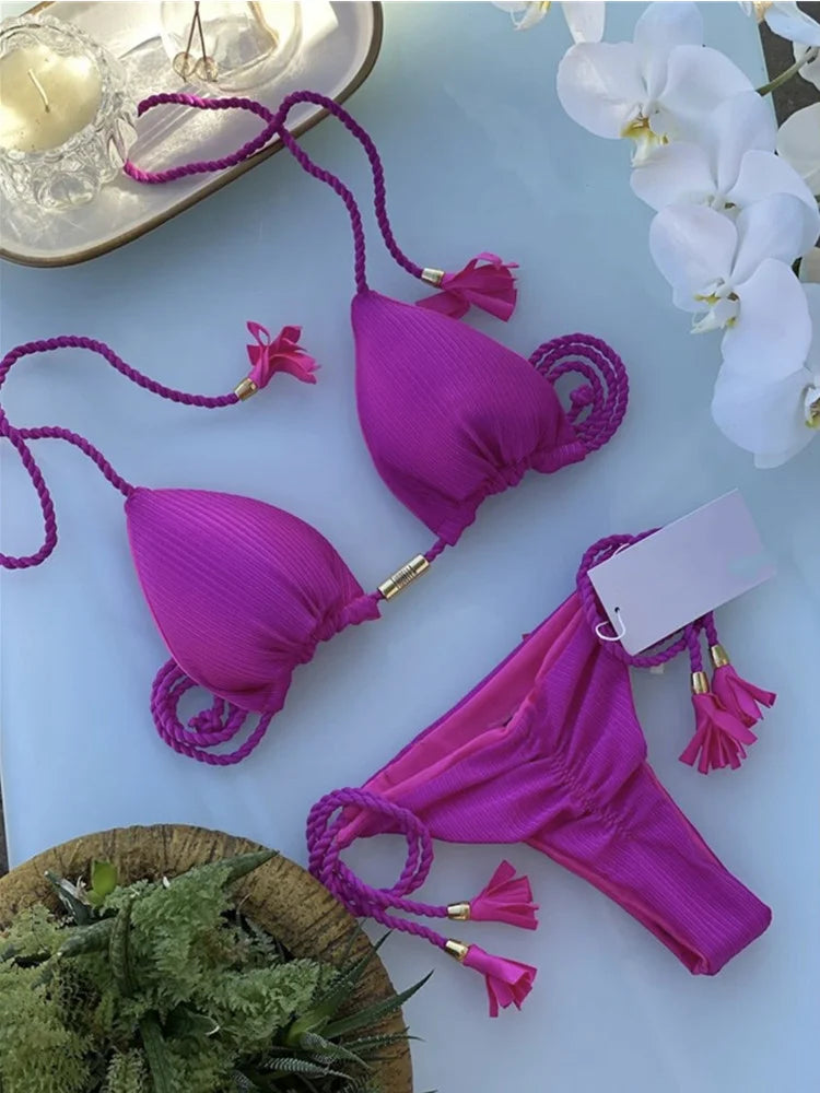 Trojuholníkové bikiny so šnúrkami – farebné