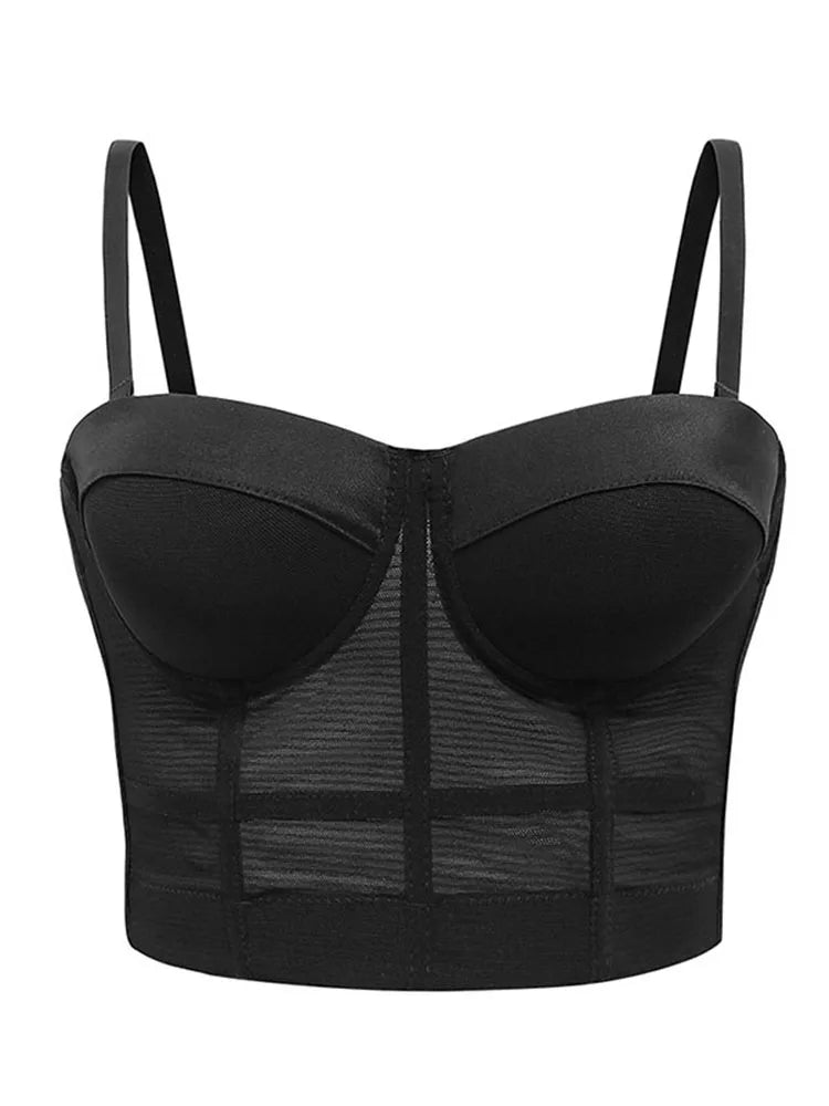 Transparentný čierny push-up bustier top – sexi korzetový štýl