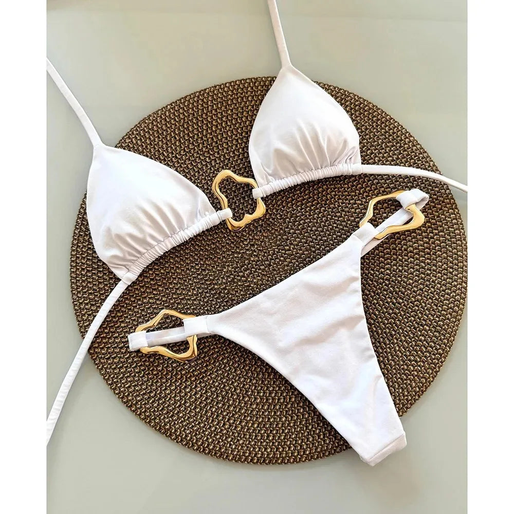 Jednofarebné sexi bikiny s výrezom a viazaním – dvojdielne plavky
