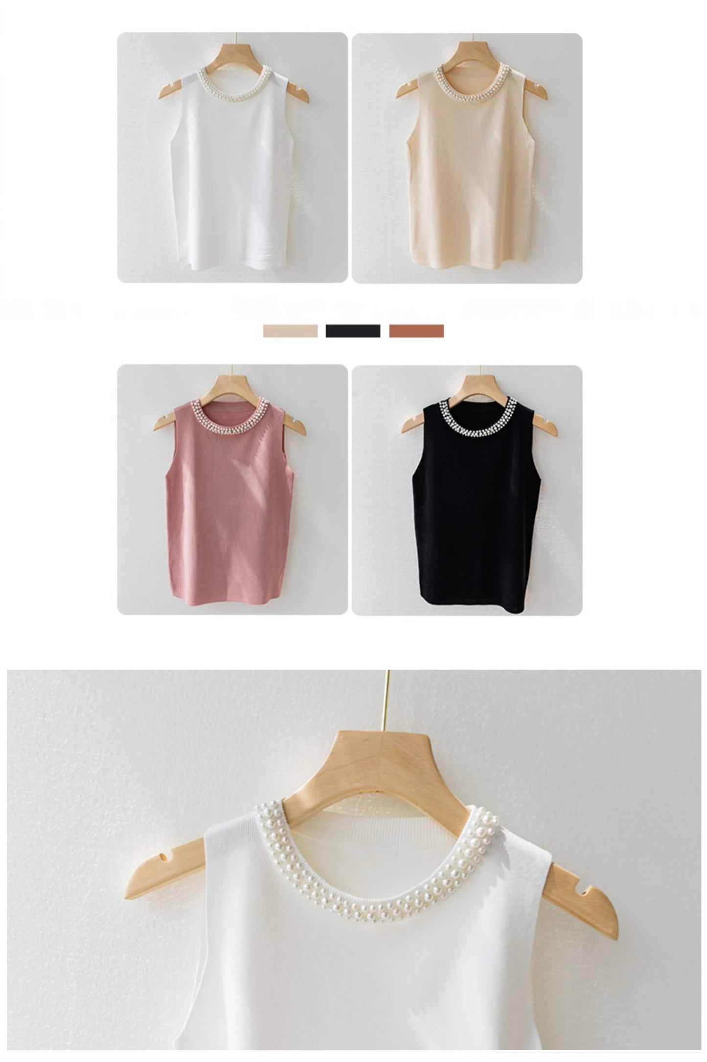 Letný pletený top s perličkami – elegantný basic bez rukávov