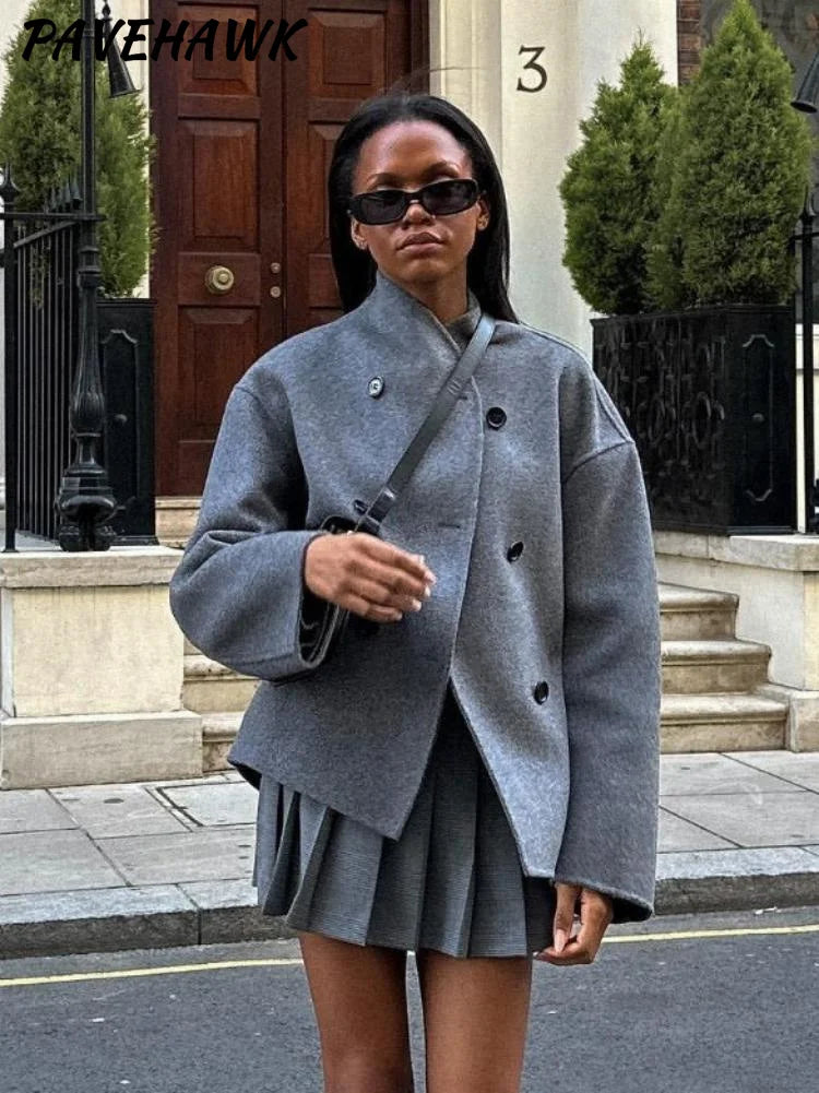 Dámsky elegantný kabát – vintage dvojradový, krátky strih