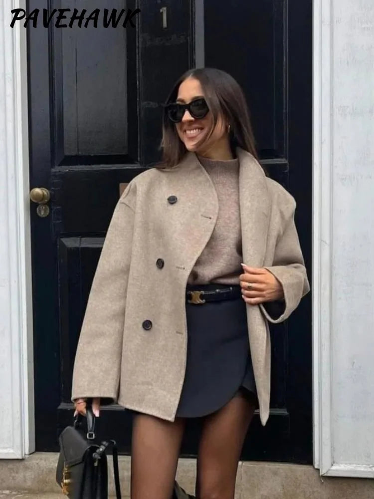 Dámsky elegantný kabát – vintage dvojradový, krátky strih