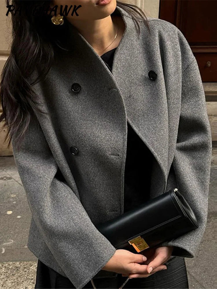 Dámsky elegantný kabát – vintage dvojradový, krátky strih