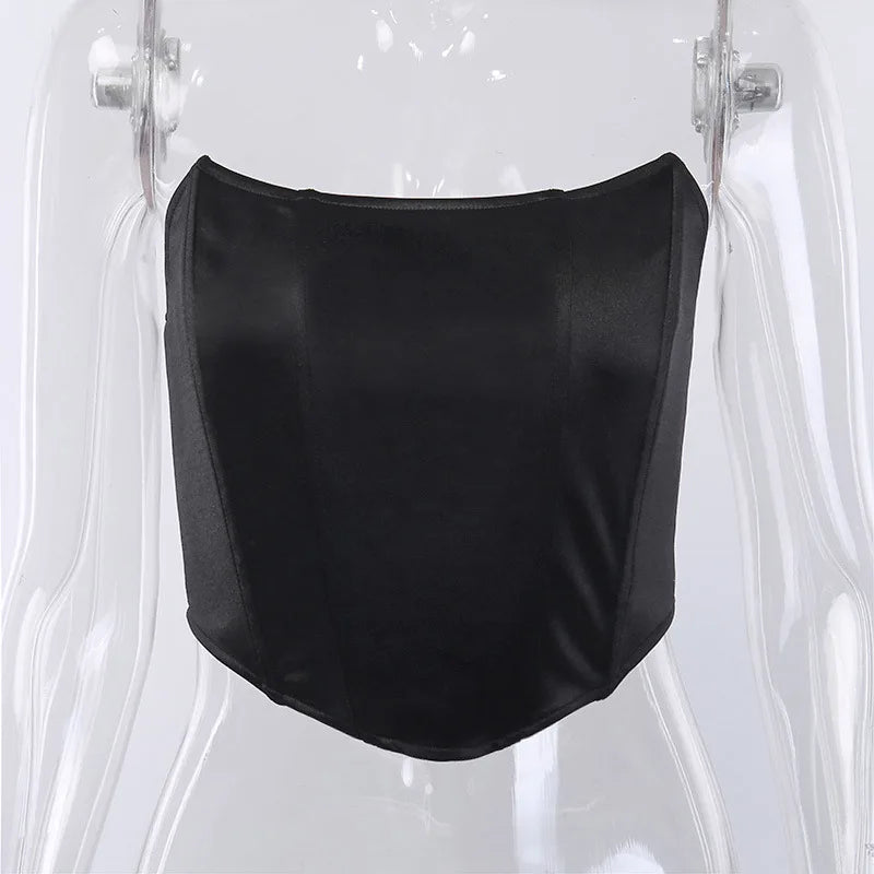 Dámsky korzetový crop top bez ramien – sexi bustier štýl