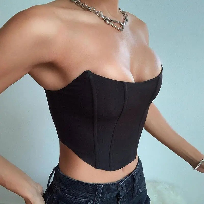 Dámsky korzetový crop top bez ramien – sexi bustier štýl