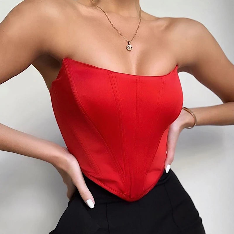 Dámsky korzetový crop top bez ramien – sexi bustier štýl