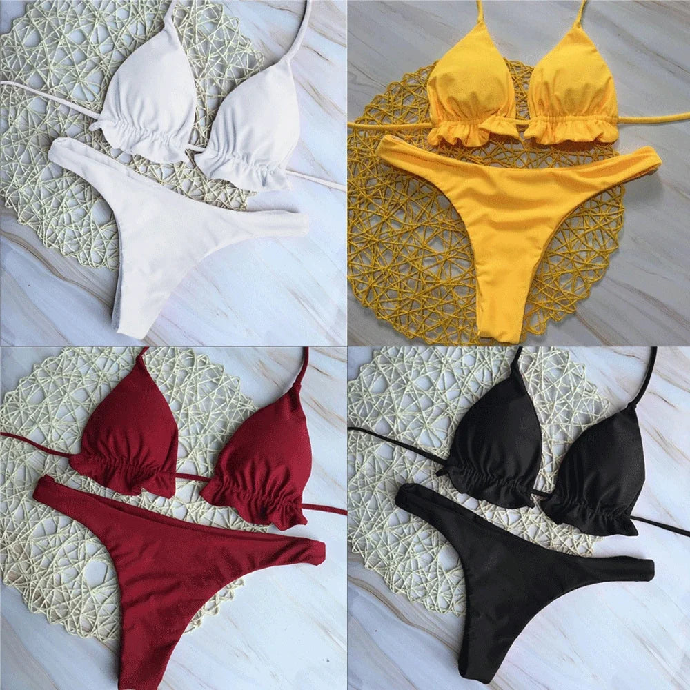 Brazílske bikiny s viazaním – push-up top a tangový spodok