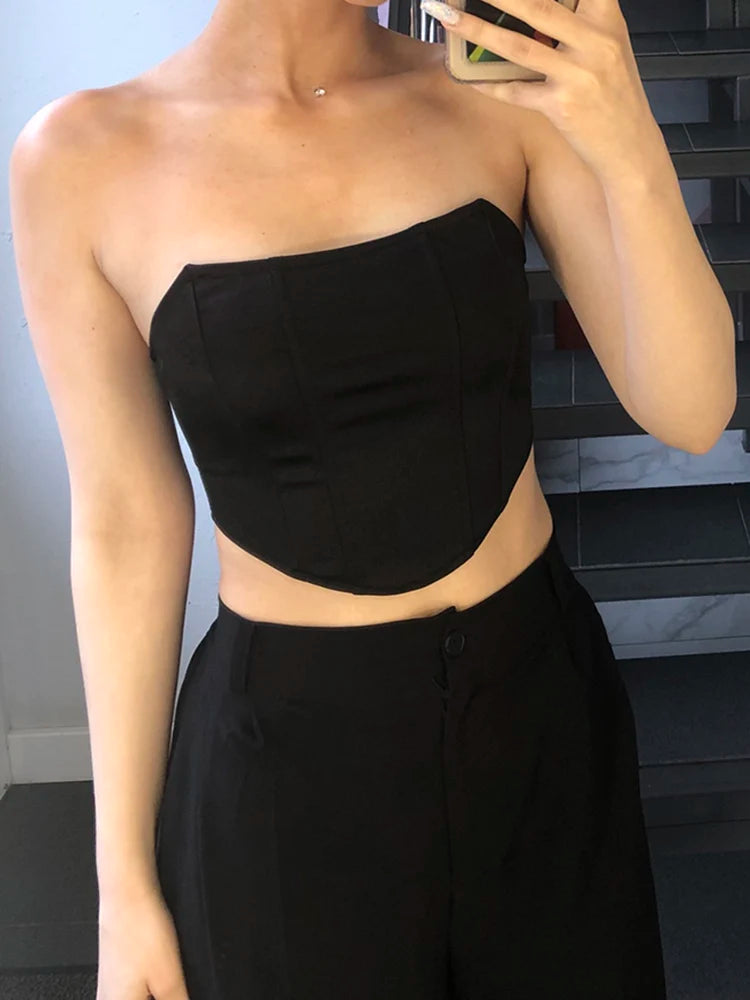 Dámsky korzetový crop top bez ramien – sexi bustier štýl