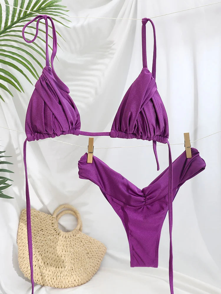 Dámske mikro bikiny s volánmi – trojuholníkový strih s brazílskymi nohavičkami