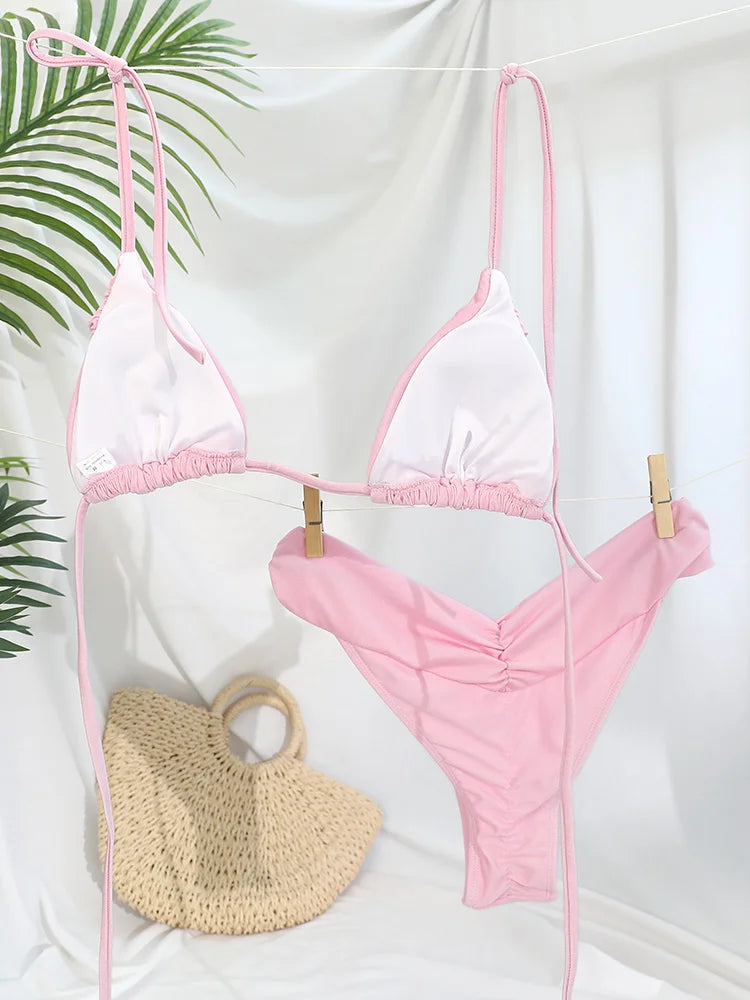Dámske mikro bikiny s volánmi – trojuholníkový strih s brazílskymi nohavičkami