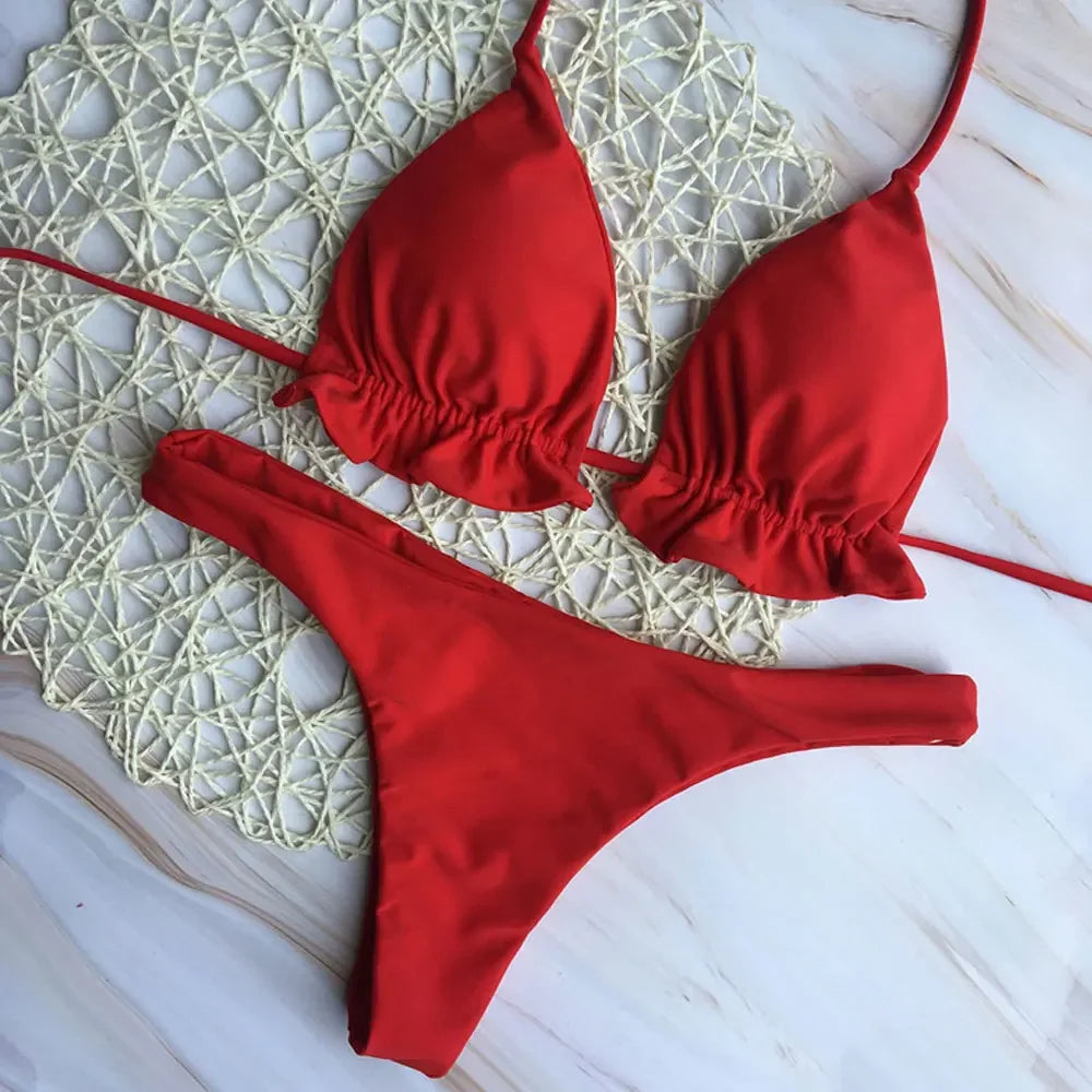 Brazílske bikiny s viazaním – push-up top a tangový spodok