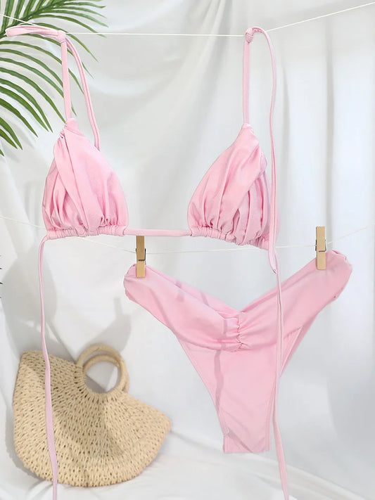 Dámske mikro bikiny s volánmi – trojuholníkový strih s brazílskymi nohavičkami