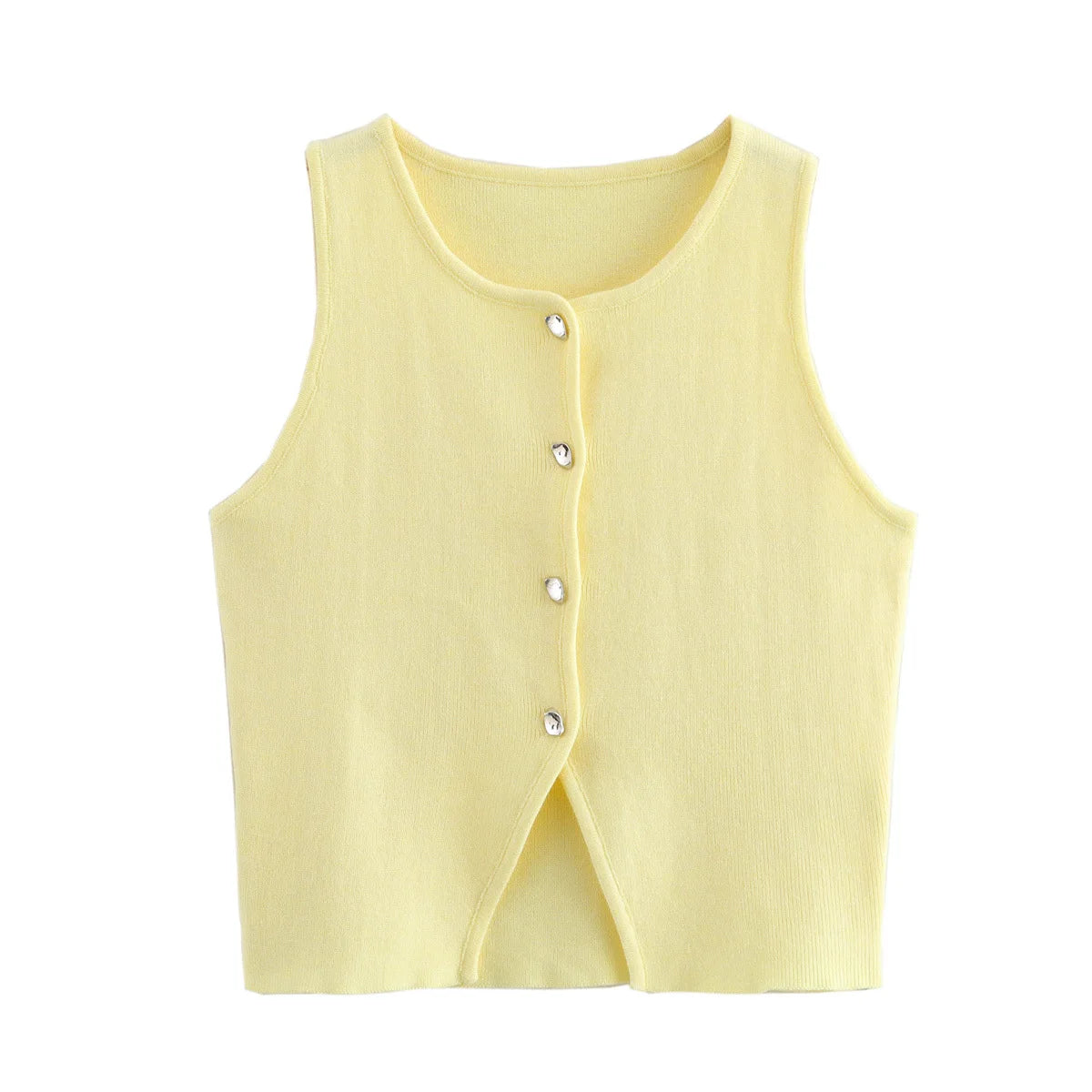 Pletený crop top s gombíkmi – letný basic streetwear