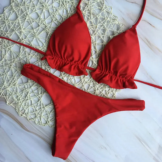 Brazílske bikiny s viazaním – push-up top a tangový spodok