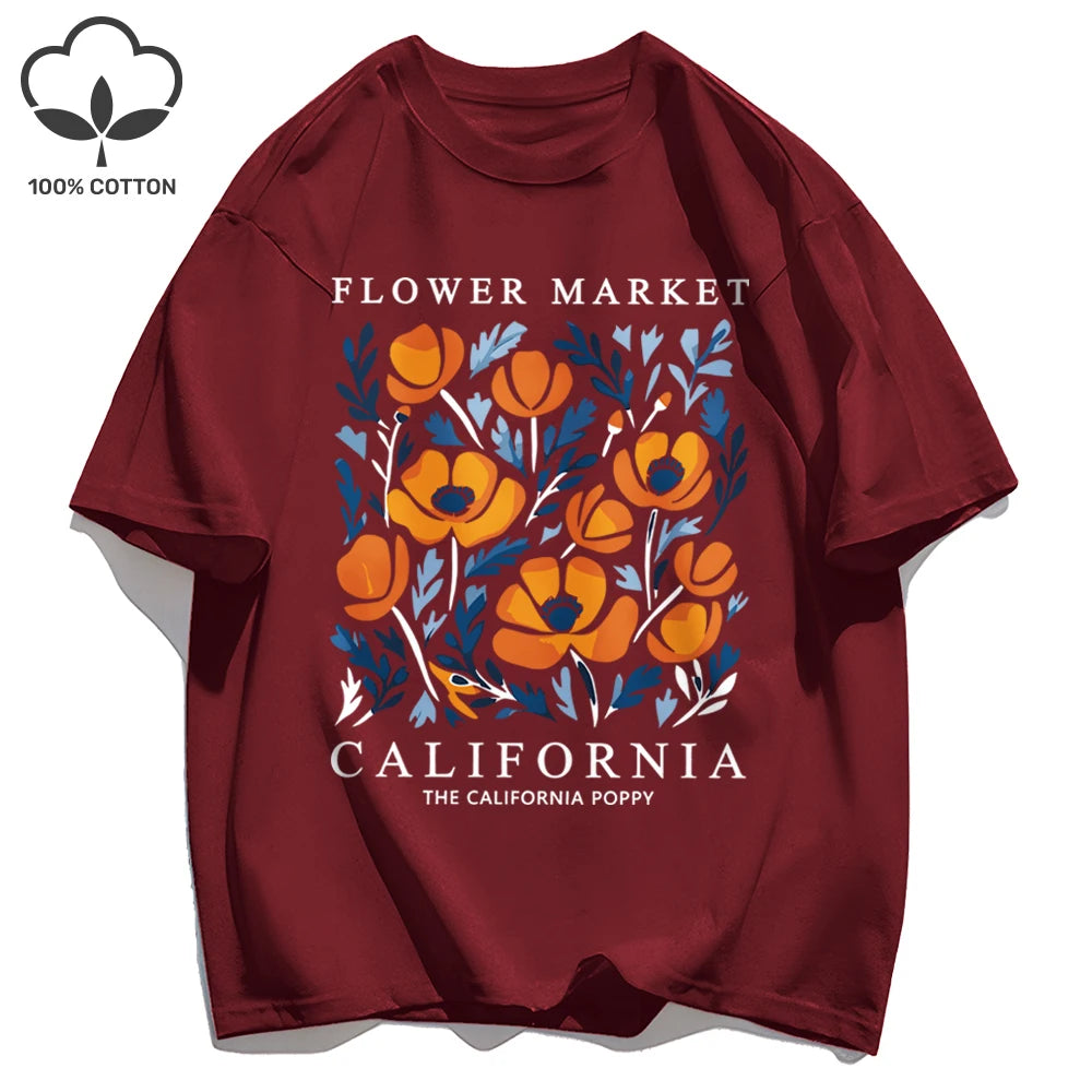Dámske tričko s potlačou Yellow Flowers Market – kalifornský retro štýl