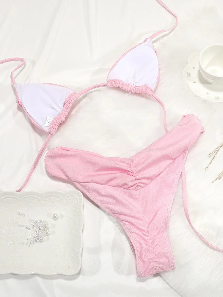 Dámske mikro bikiny s volánmi – trojuholníkový strih s brazílskymi nohavičkami