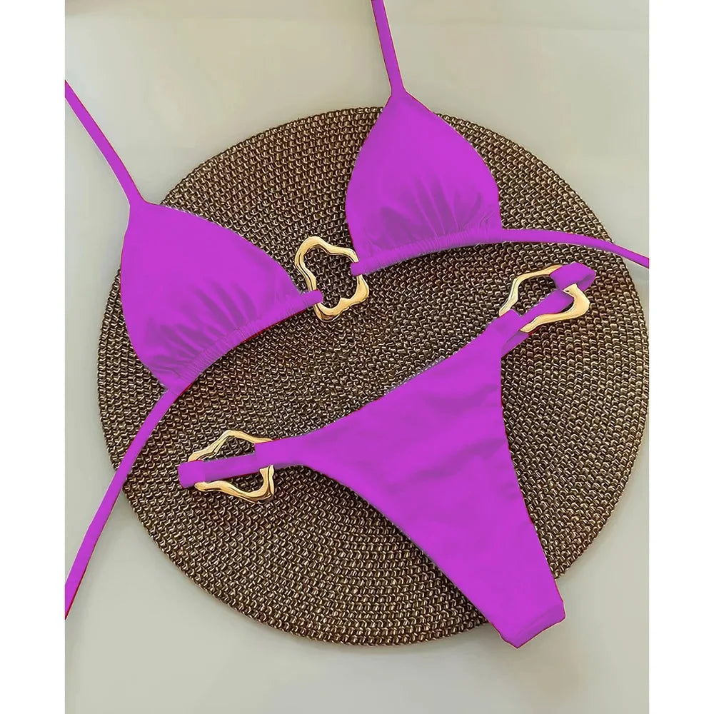 Jednofarebné sexi bikiny s výrezom a viazaním – dvojdielne plavky
