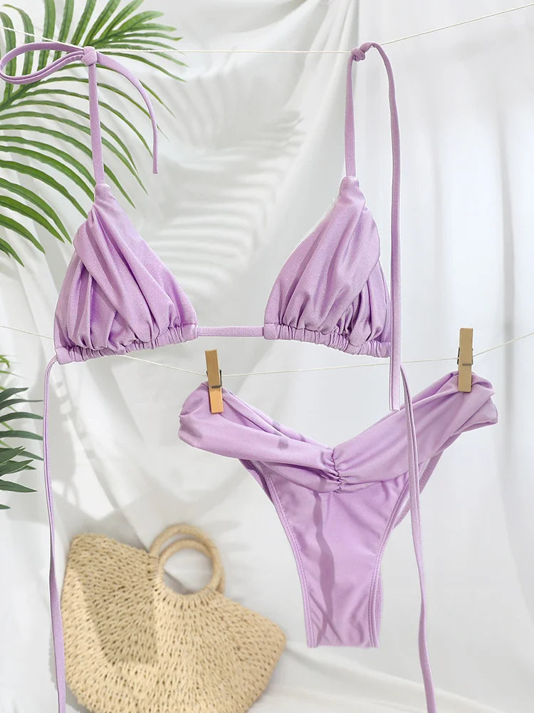 Dámske mikro bikiny s volánmi – trojuholníkový strih s brazílskymi nohavičkami