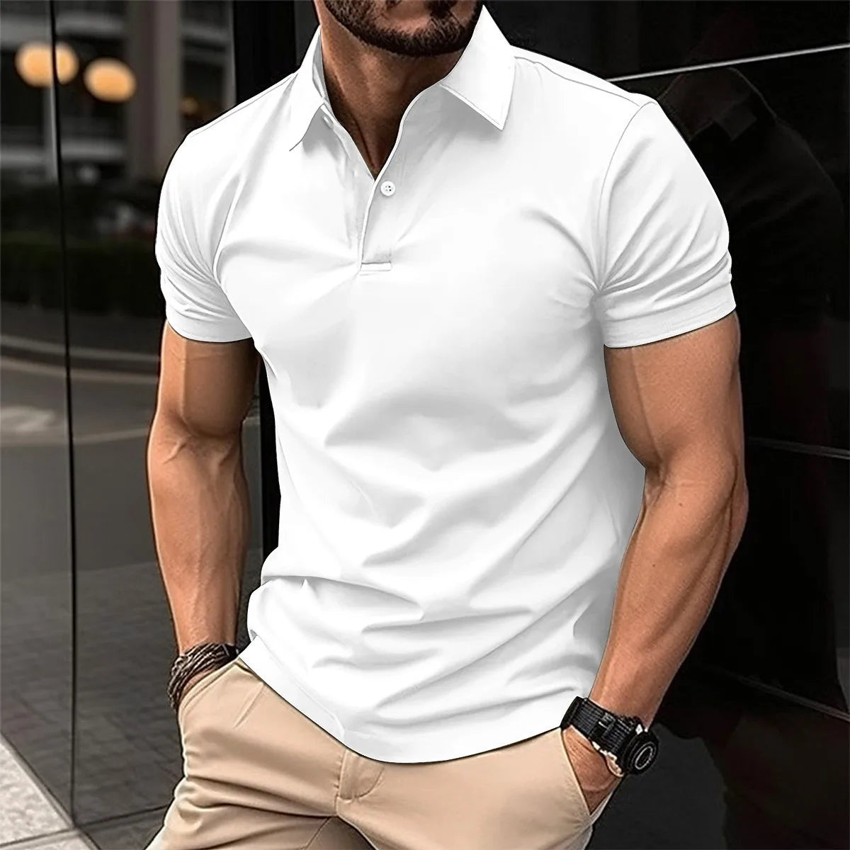 Pánske slim fit polo tričko – elegantný kórejský štýl v jednofarebnom prevedení