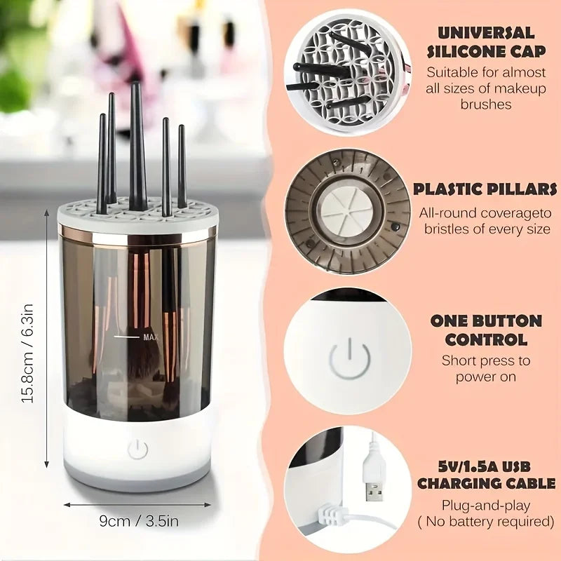 Automatický elektrický čistič štetcov na make-up s USB pripojením