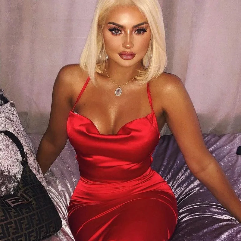 Dámske saténové midi šaty s viazaním – elegantné a sexi