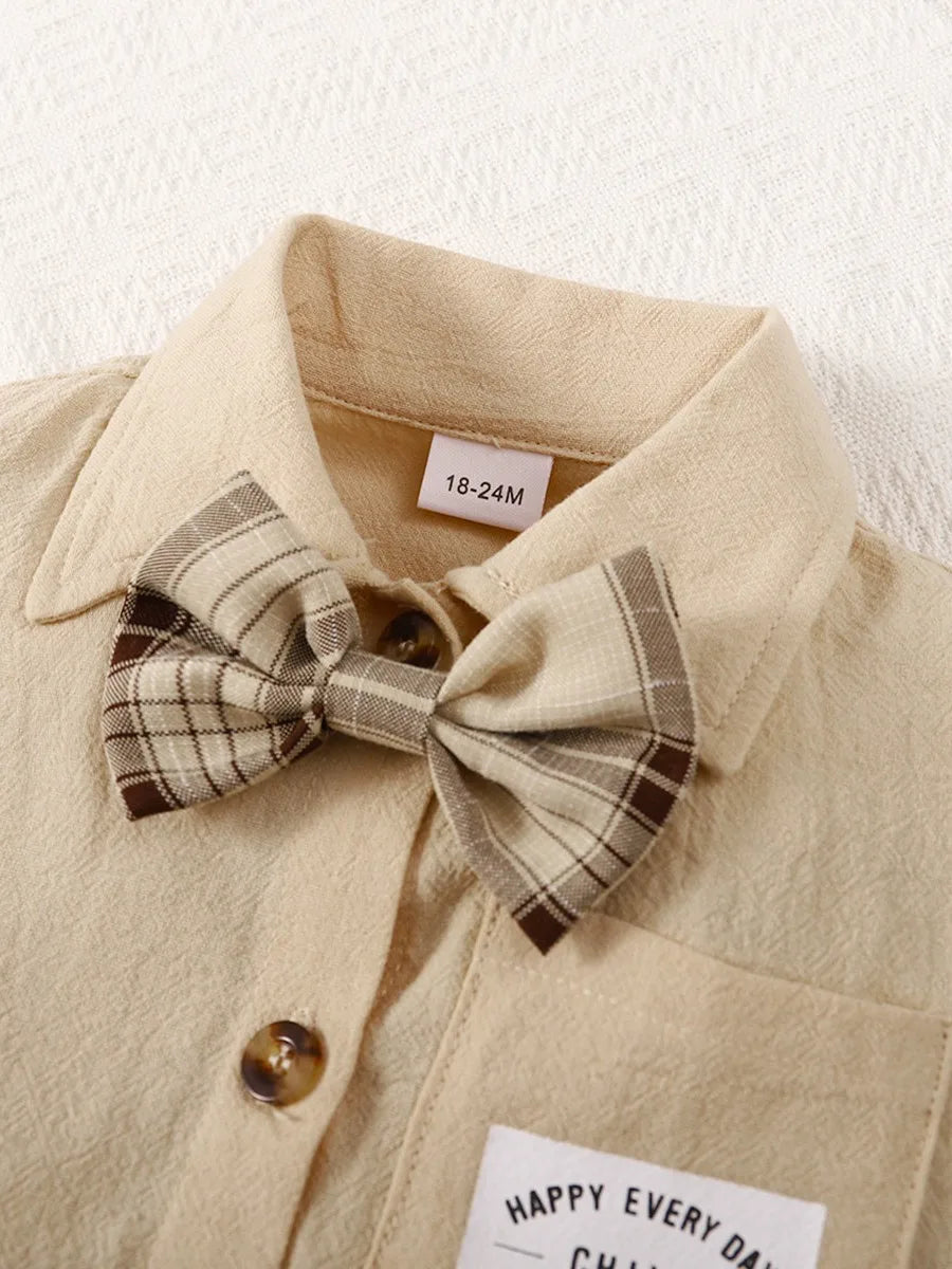 Chlapčenský elegantný set – košeľa + kraťasy s motýlikom