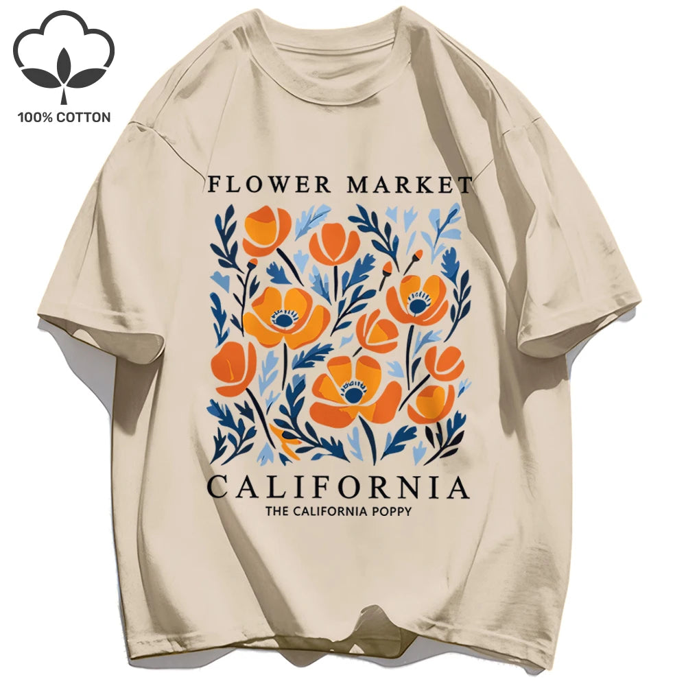 Dámske tričko s potlačou Yellow Flowers Market – kalifornský retro štýl