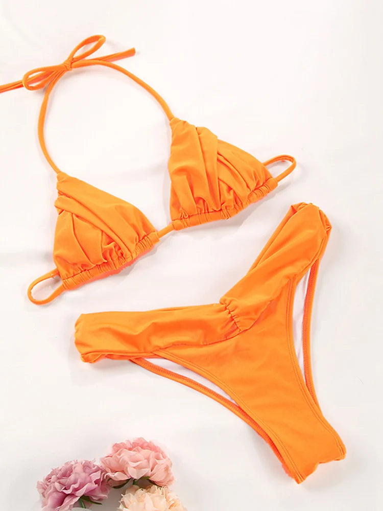 Dámske mikro bikiny s volánmi – trojuholníkový strih s brazílskymi nohavičkami